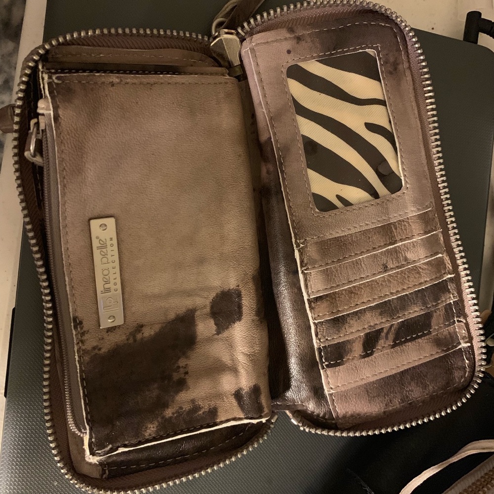 Linea Pelle Leather Brown & Beige tie dye wallet.
